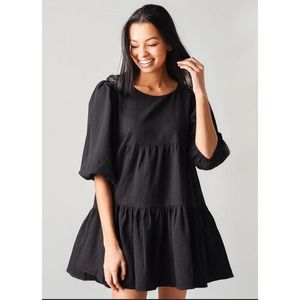 BB Dakota x Steve Madden Brocade “The Rules” Black Tiered Mini Dress, Size XL